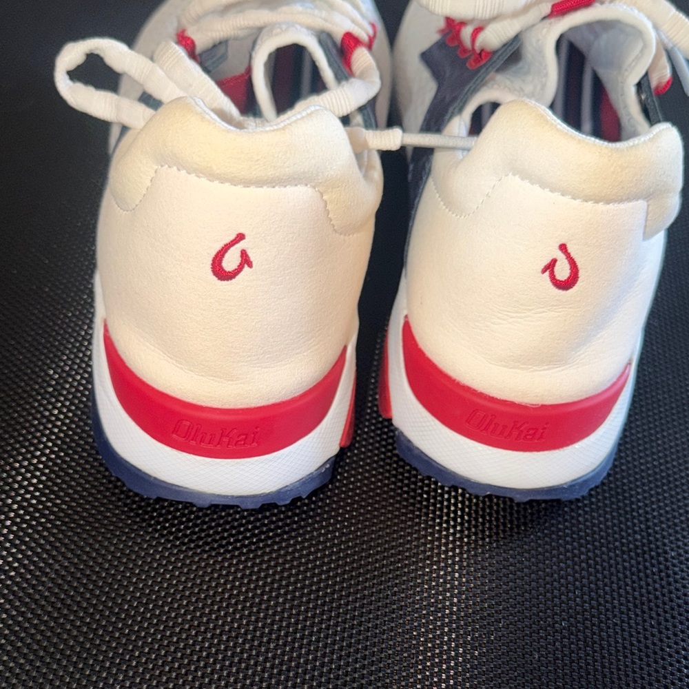 OluKai White Mesh Athletic Sneakers with Red & Navy Details - Picture 5 of 6